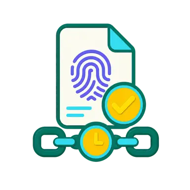 Digital fingerprint anchored to a public blockchain time marker illustration